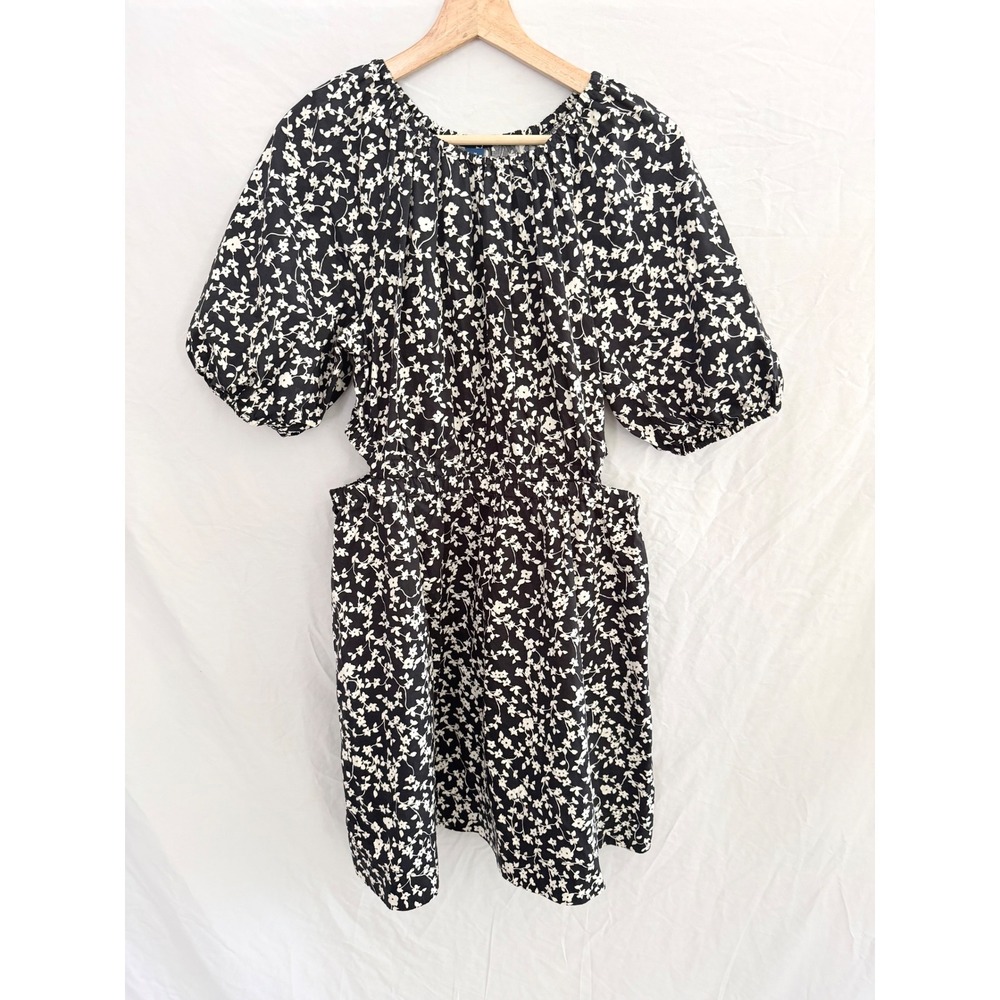Old Navy Mini Dress Womens Black Floral Cut Out Puff Sleeve Medium